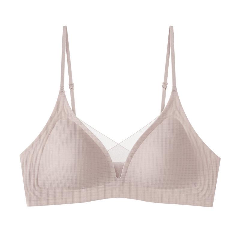 French Triangle Cup Seamless Steel Rim Underwear Women's Beauty Back Mesh Semi-fixed Light and Breathable Comfortable Bra Cover