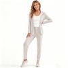 Womens Ribbed Knit Sets 2 Piece Outfits Long Sleeve Zip Tracksuit