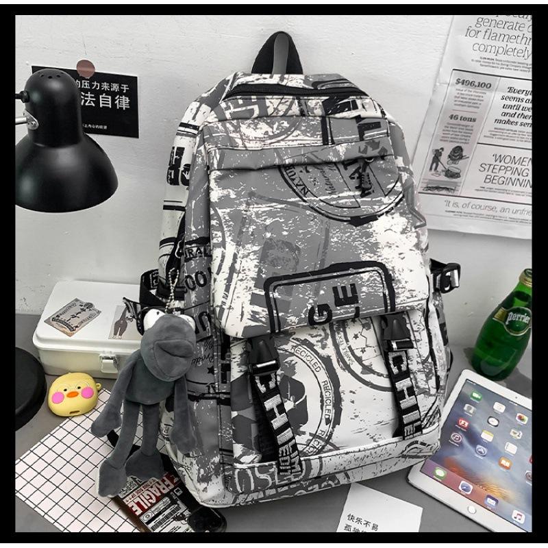 Mode Automne Cartable Personnalité Féminine Camouflage Graffiti Couple Sac à Dos Grande Capacité Sac à Dos Étudiant Masculin