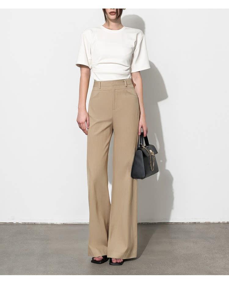 Women's French Double-Waist Straight-Leg Trousers: Hip-Covering, Slightly Flared, Wide-Leg, Casual Suit Pants with Excellent Drape