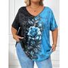 Summer V-neck Flower Pattern 3D Printed Top Fashionable Casual Short Sleeved Plus Size Women's T-shirts