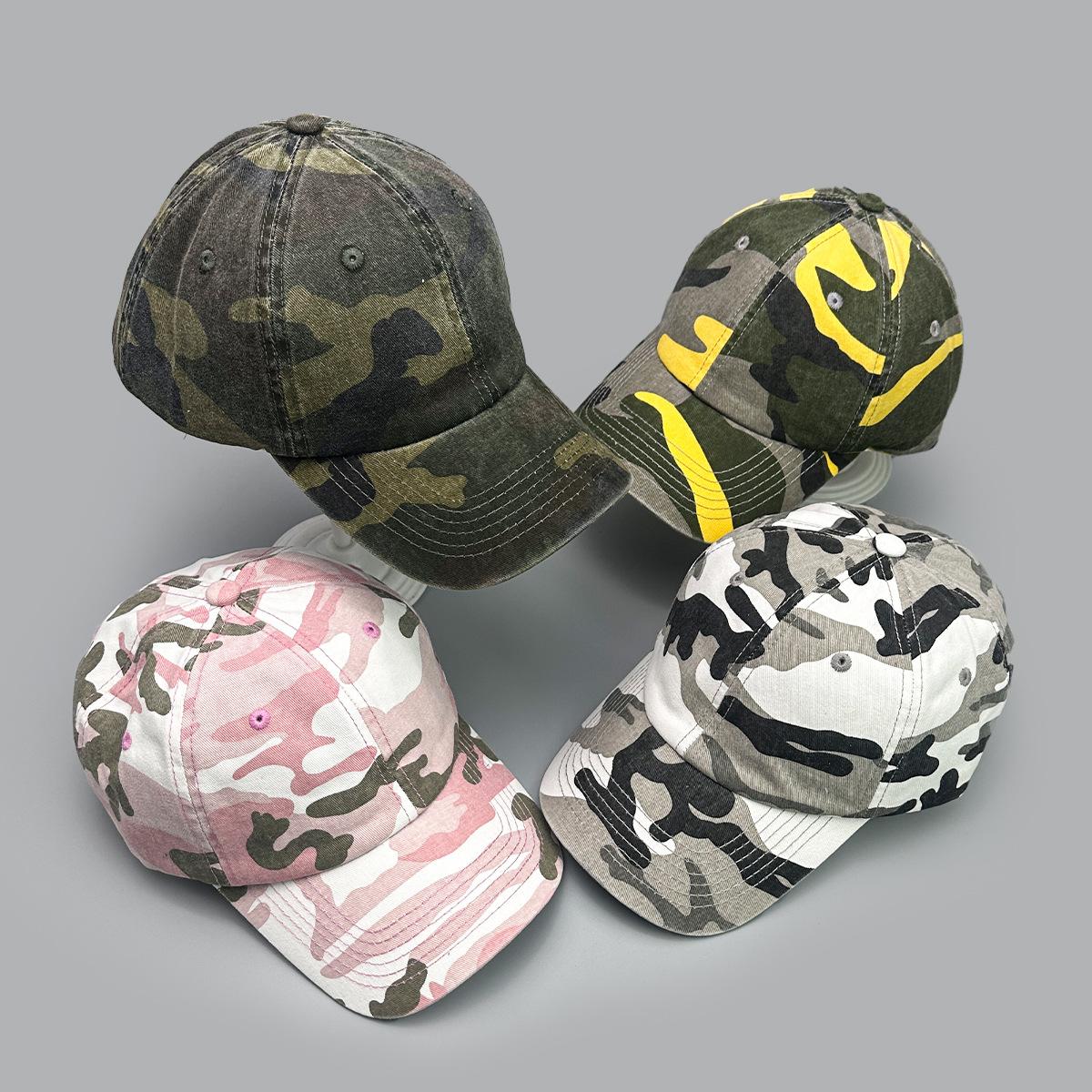 Supermarket Go Women's Army Green American Retro Camouflage Baseball Cap Men's And Sunshade Outdoor Tactical Soft Top Retro Washed Cap 52-60Cm