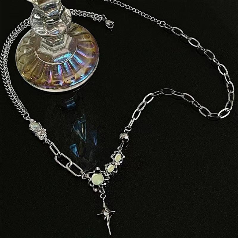 Trendy Bling Měsíční kámen Hvězda Kříž Přívěsek Náhrdelník Pro Ženy Punk Hip Hop Náhrdelník Párty Y2K Šperky Dárek