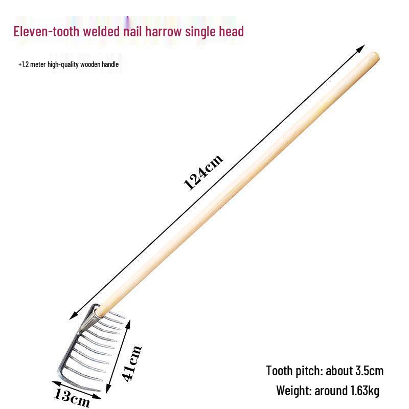 Old-Fashioned Fine-Toothed Stone and Clamming Rake Set for Raking Grass, Leaves, and Leveling Soil