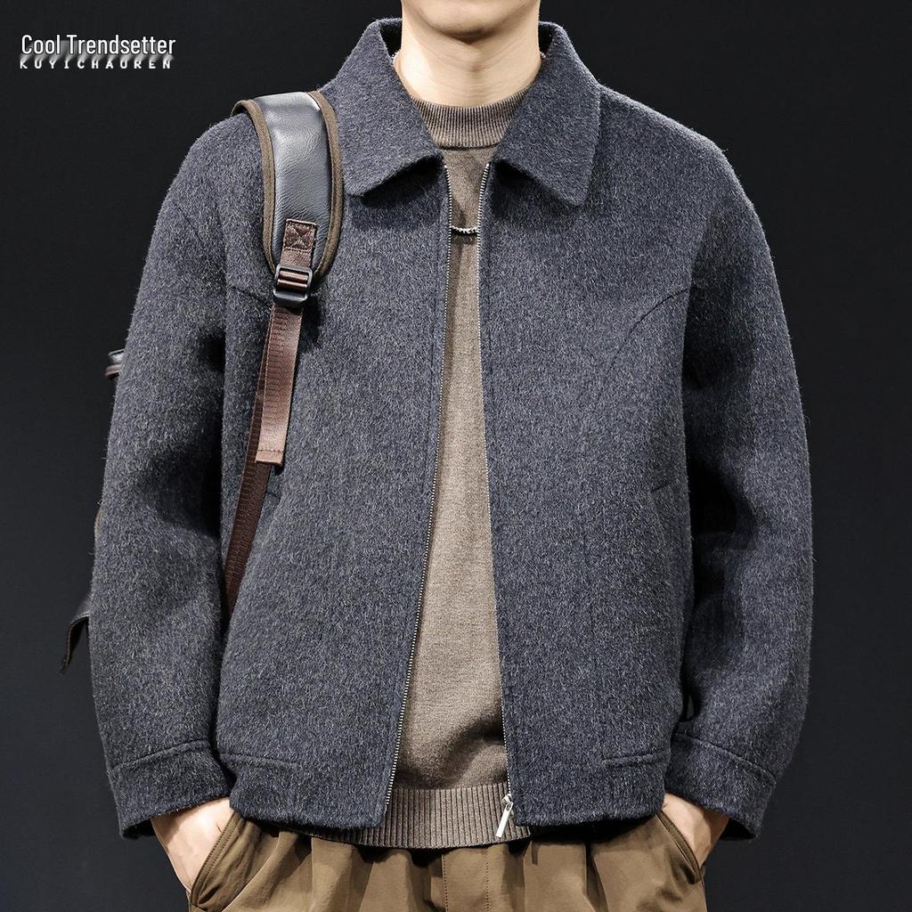 Men's American Style Heavyweight Wool Cashmere Jacket - Double-faced, Thickened, High-end, Plus Size Casual Outerwear for 2025.