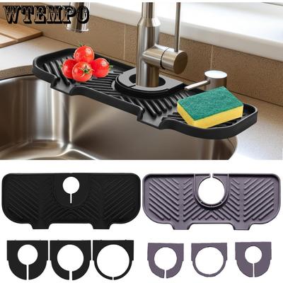 2pcs Silicone Faucet Splash Guard Kitchen Sink Splash Guard Faucet Mat for Kitchen Mat Catcher Black and Grey Sink Accessories for Bathroom