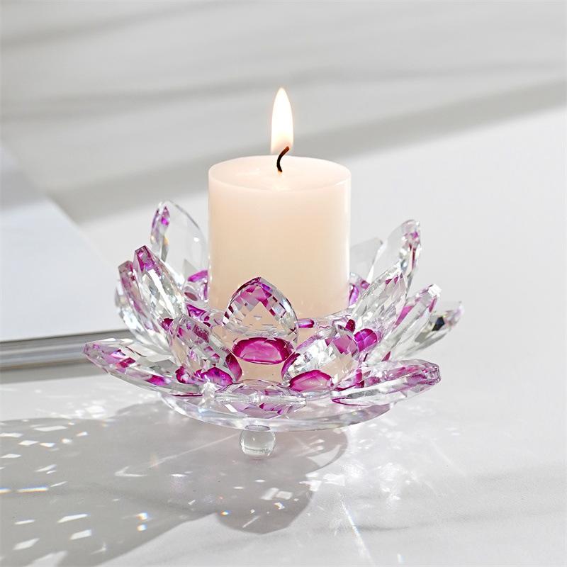 Portacandele Fiore di Loto di Cristallo Base per Aromaterapia Candeliere Fiore di Cristallo Trasparente Decorazione Matrimonio Candele