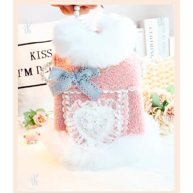 2025 New Dog Clothes Autumn Winter Thick Cat Princess Coat Love Fur Collar Fragrant Wind Outfit for Small Dog Pet