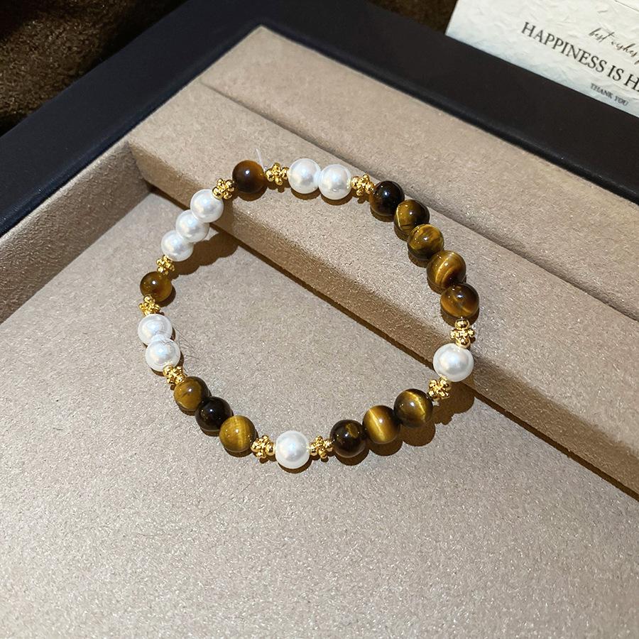 Vintage Maillard style geometric zircon tiger's eye stone beaded bracelet bracelet personalized jewelry
