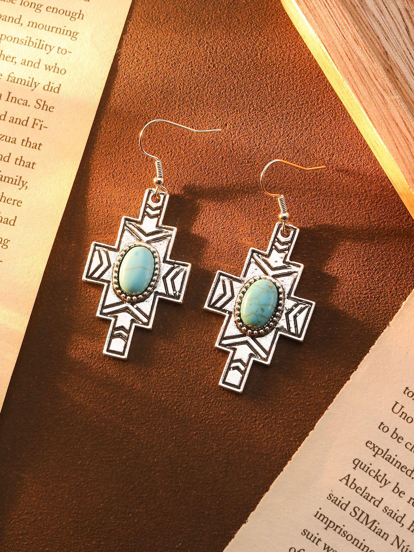 Серьги Бохо Этнические Серьги Алмазные Бирюзовые Полые Серьги Женские Ретро Универсальные Серьги