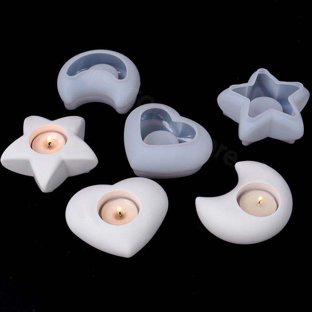 Creative 3D Candlestick Concrete Silicone Mold Star Moon Heart Shape Candle Holder Ornaments Cement Plaster Resin Craft Mould