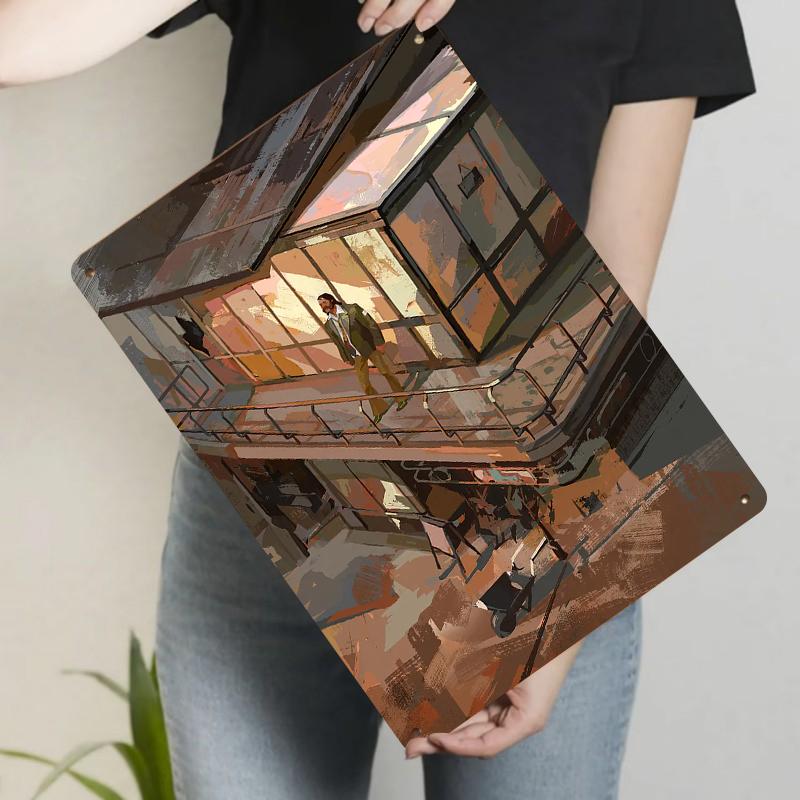 Vintage Industrial Style Hand Painted Character Metal Wall Art Office Living Room Decorative Mural