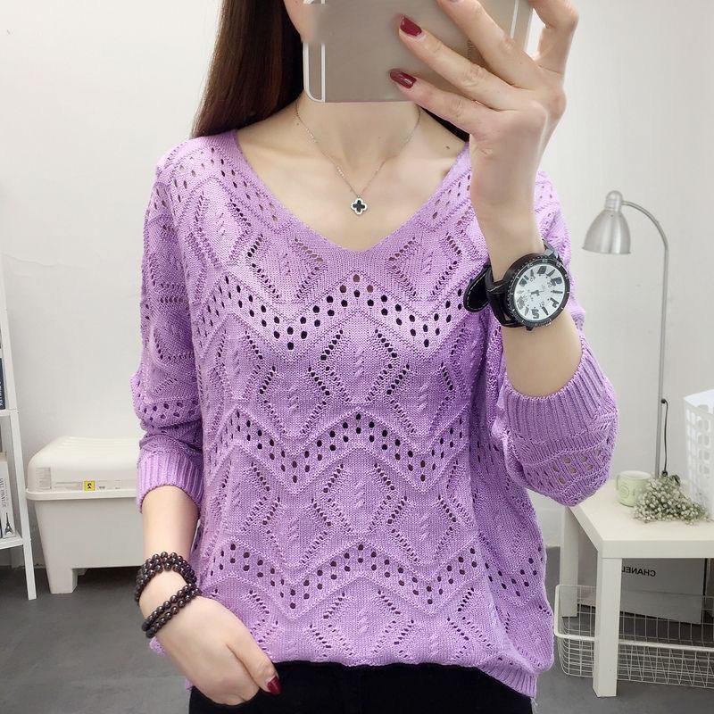 

Женский трикотажный топ с длинным рукавом, укороченный однотонный пуловер, женский джемпер, трикотаж, базовый наряд на весну и лето M фиолетовый