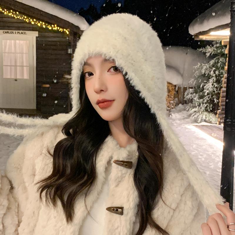 

Женские шляпы могут быть ленивыми осенью и зимой Утепленные шерстяные шляпы Большие головы Защита от холода Защита ушей Теплые вязаные шапки One Size