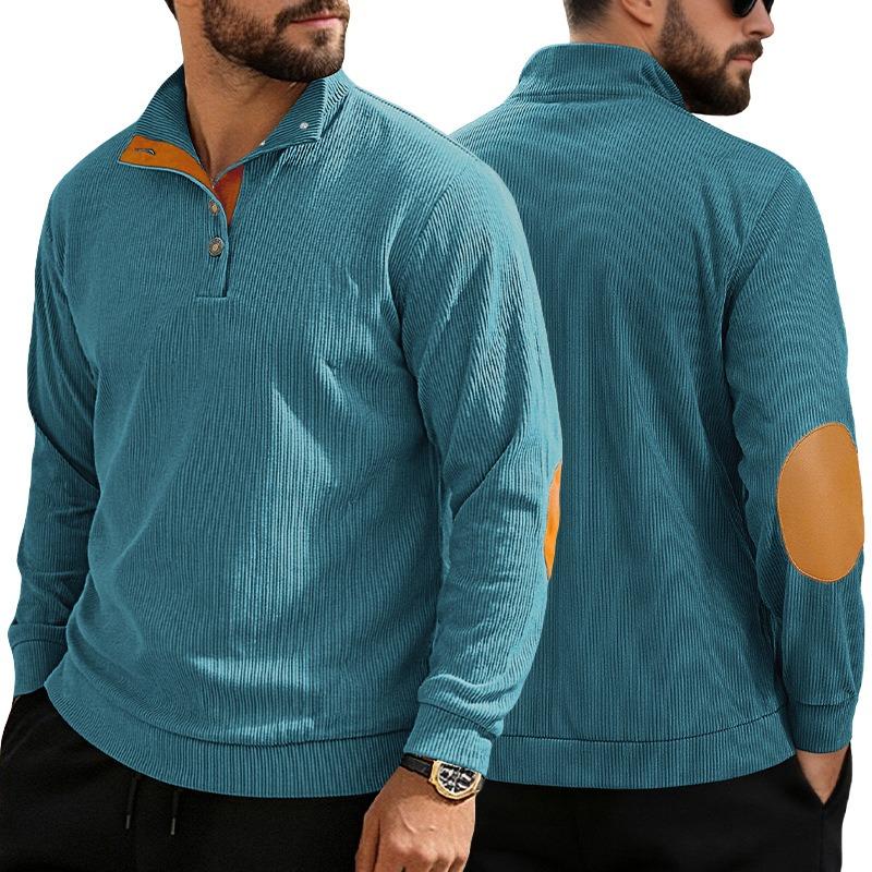 Men S Corduroy Color Block Long Sleeve Henley Collar Plus Size Casual Sweatshirt