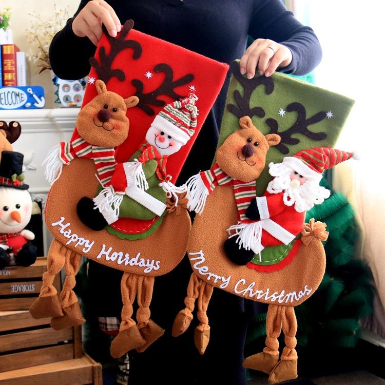 Christmas Decoration Riding Deer Old Man Snowman Gift Socks Children Christmas Gift Socks Window Pendant