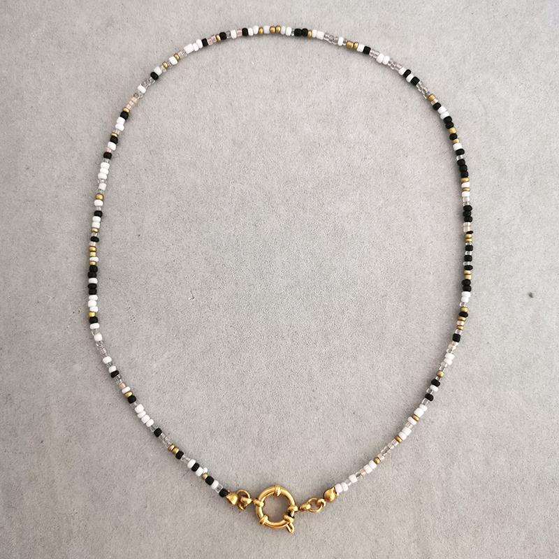 Imitation Pearl Necklace Women Choker Seed Beads Rainbow Stainless Steel Clasp Sailor Buckle Base Chain Gold Color Boho