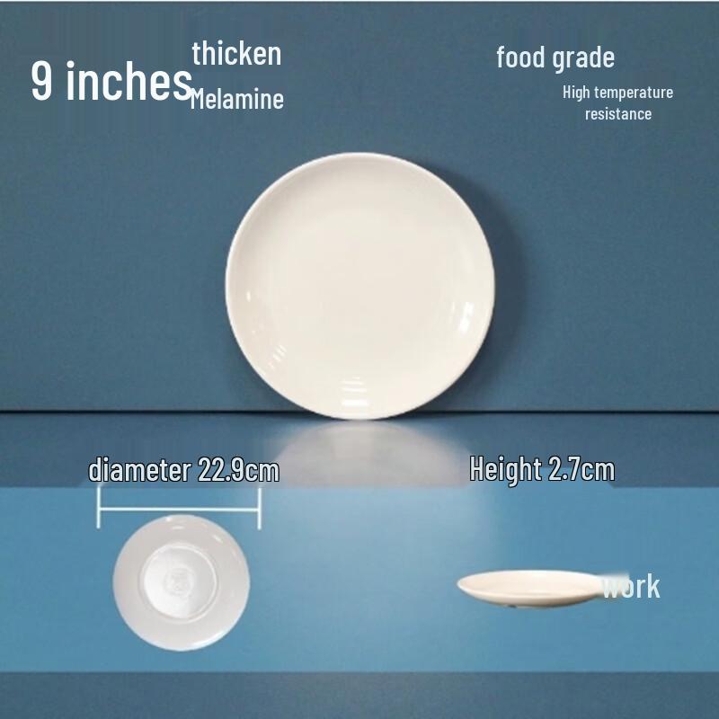 Tangyu 9-inch White Melamine Round Dinner Plates (Pack of 10)