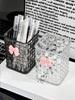 1pc Transparent Desktop Storage Box With Decorative Pink Bow,Pen Holder Cosmetic storage,Ideal For Back To School Supplies