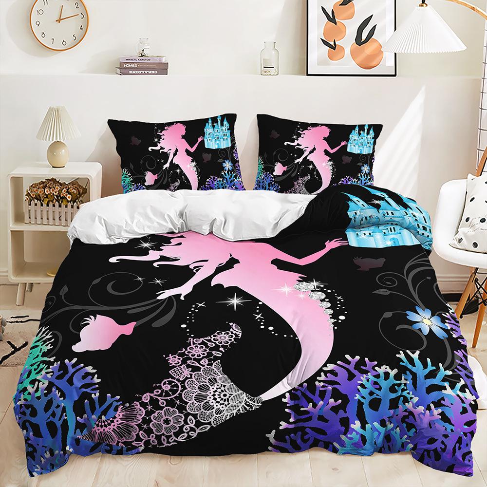 

Three-Piece 3D Quilt Cover Digital Printing Mermaid Kit Double Bedding 135 * 200 (two-piece set) 90g