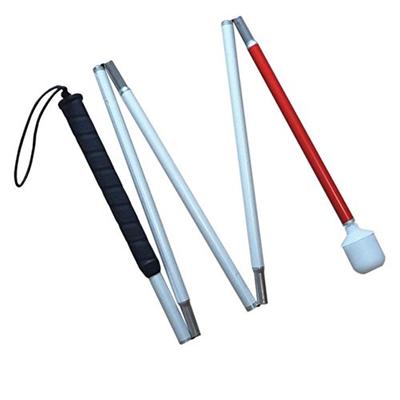 Folding Five-Section Aluminum Cane for the Blind (110 Cm, Black Rubber Grip)