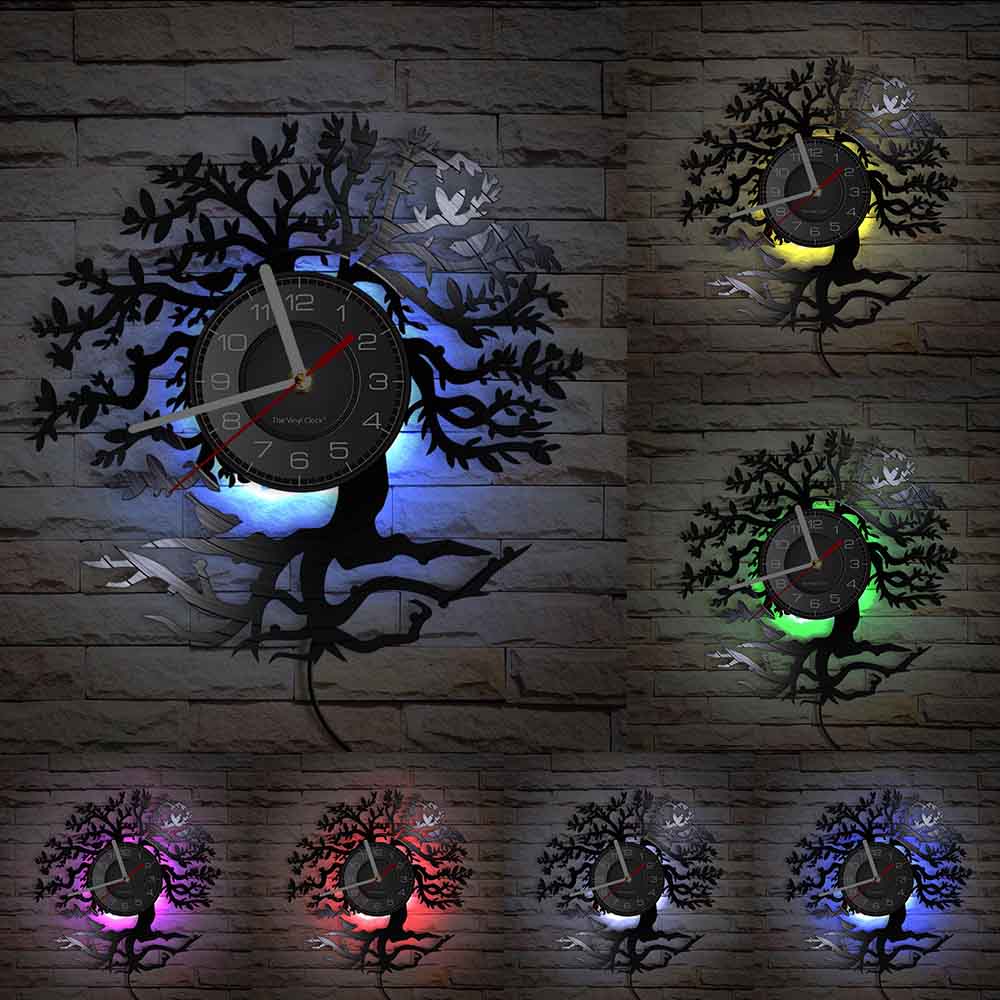 Tree of Life Retro Vinyl Record Wall Clock Living Room Kitchen Family Tree Retro Vinyl Longplay Wall Art Home Decor Wall Clock