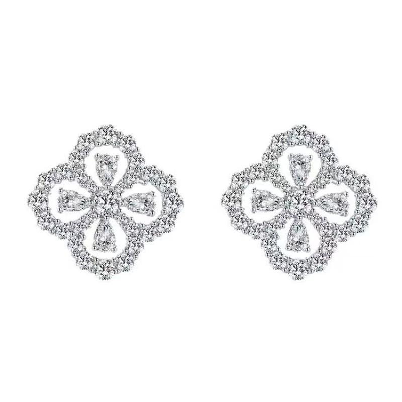 Sterling Four Leaf Clover Pendant Necklace Set With Cubic Zirconia Minimalist Elegant Chain Women