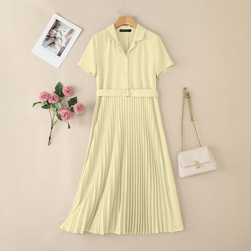 

ZANZEA Женское летнее платье с плиссировкой, с отложным воротником и короткими рукавами 2XL абрикосовый