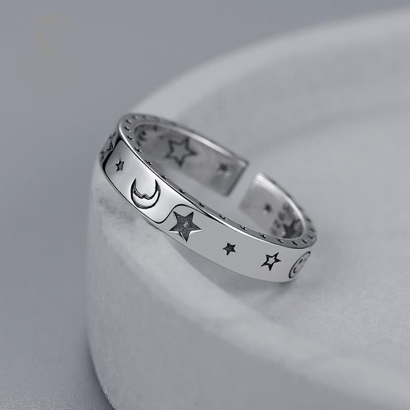 Fashion open ring actress month, smiley face, five-pointed star, personalized niche couple ring jewelry