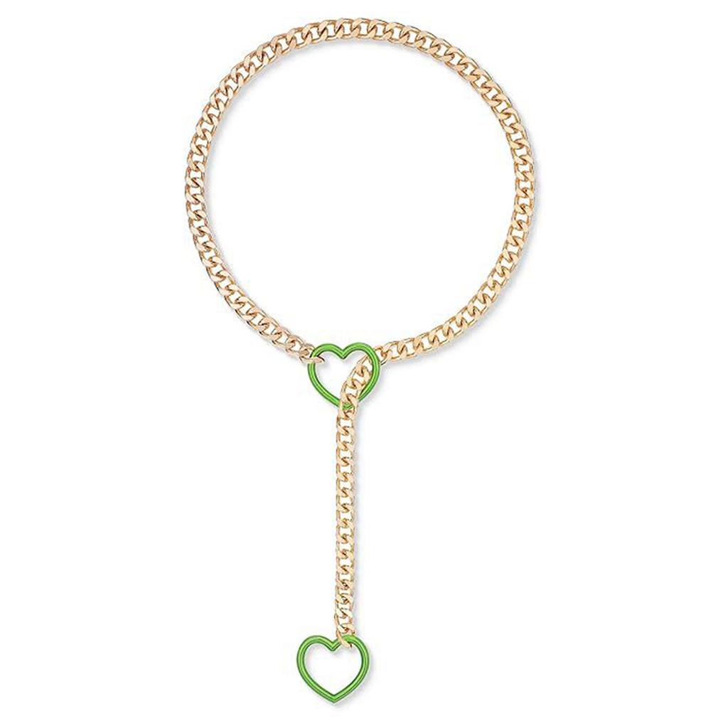 Women Slip Chain Necklace with Heart Pendant Cuban Link Neckchain Adjustable Length Clavicle Chain Metal Jewelry