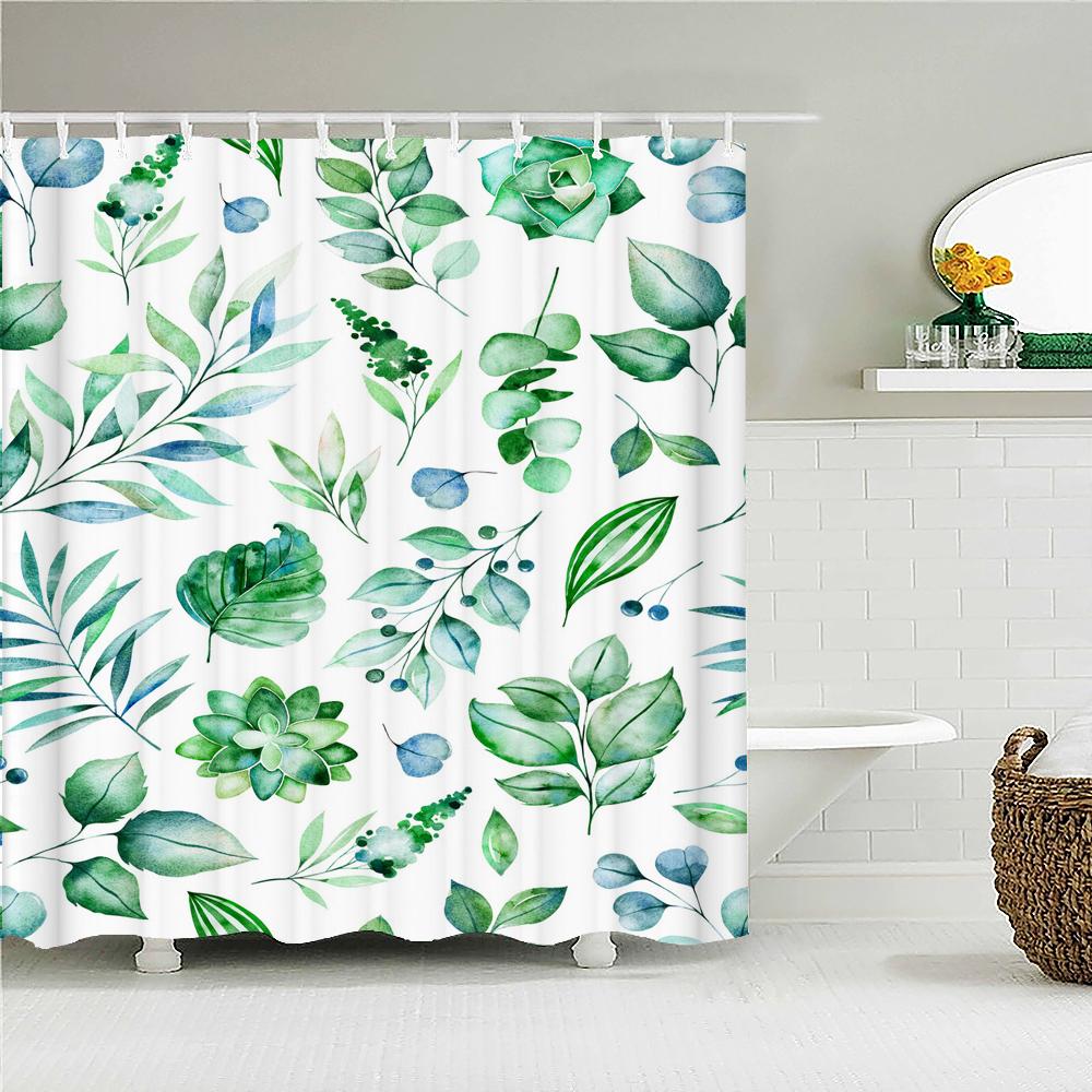 High Quality Green Plant leaves Fabric Shower Curtain Waterproof Monstera leaf Bath Curtains for Bathroom Decor with Hooks