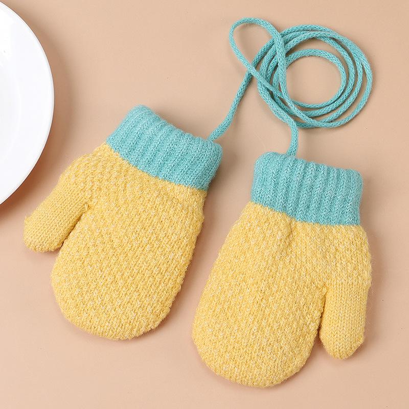 Children's Winter Plus Velvet Gloves Small Children's Bag Finger Halter Neck Yarn Warm Knitted Gloves Baby Solid Color Simple Gloves