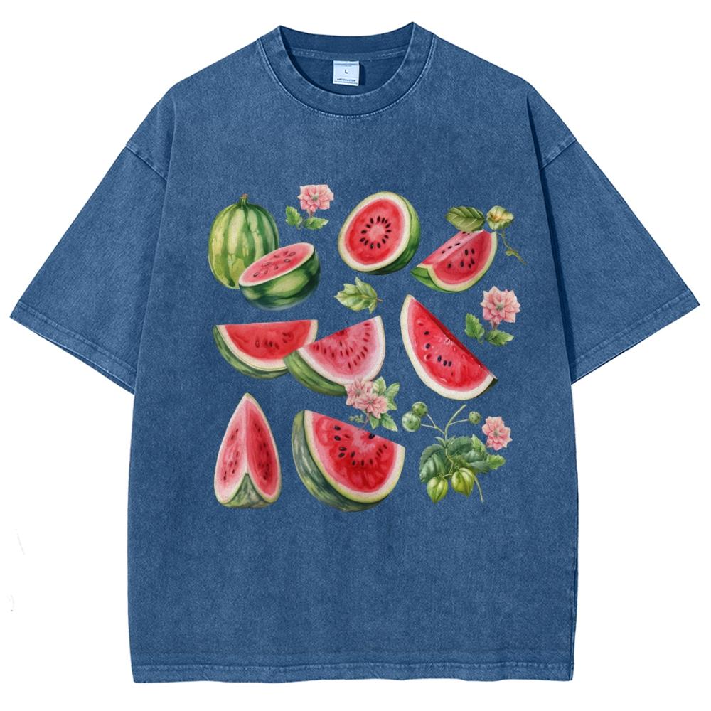 Cartoon Watermelon Fruit Print Women's T-Shirt Loose Fashion Wash Short Sleeve Summer Casual Top Tee