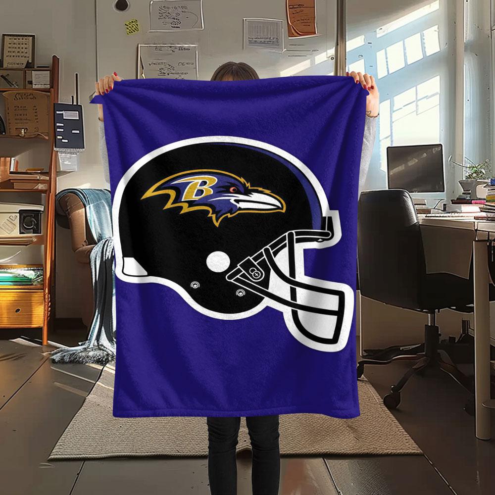 BAL Ravens Printed Flannel Blanket, soft throw for bedroom sofa, washable, fan merchandise, great gift.