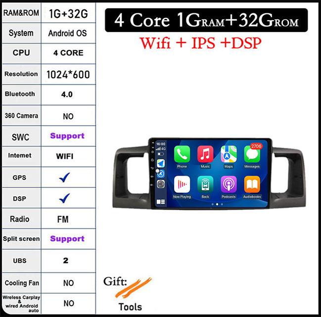 

Android 14 для Toyota Corolla E120 E 120 Byd F3 2007-2011 Dsp 4G LTE автомобильное видео радио мультимедиа GPS плеер Carplay