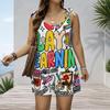 Women Plus Size Crew Neck Tank Romper Dark Gothic Floral Print Jumpsuit Shorts