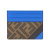 Diagonal Ff Pattern Clamshell Opening And Closing Split Calf Leather Wallet Men'S Style Brown With Blue Stitching