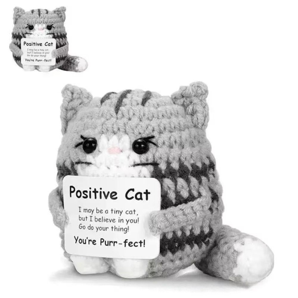 Carton Yarn Crochet Cat Doll Handmade Knitted Cute Handmade Knitted Doll Crochet Positive Energy Cat Doll Home Decoration
