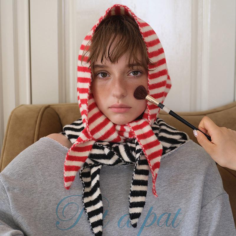 Women Wool Knitted Triangle Scarf Shawl For Winter Warm Soft Striped Triangle Bandana Lady Wool Scarves Poncho Stoles
