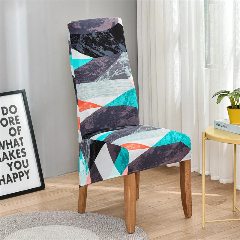 Geometric Long Back Dining Chair Cover Geometry Printed Stretch Spandex Elastic XL Banquet Party Europe Chair Slipcover Case