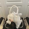 Pu Leather Lace Ribbons Boston Bag Korean Commute Handbag Niche Bow Crossbody Bag  Purse