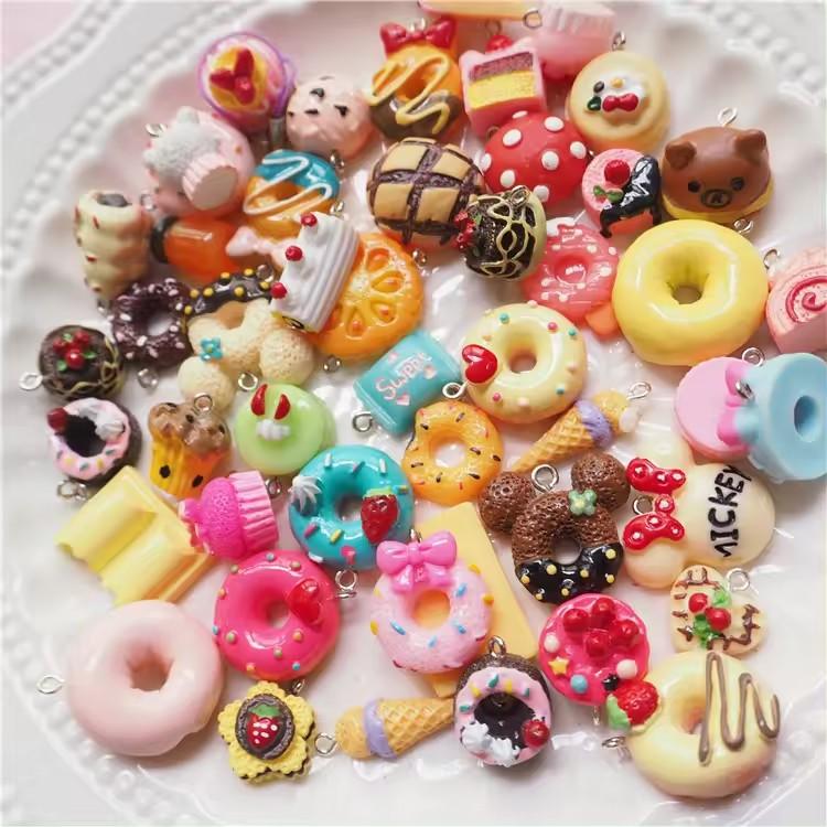 Resin with Crochet Nails Cute Cake Donut Jewelry Charm Pendant Style Random Key Ring Earrings Diy Accessories with Holes