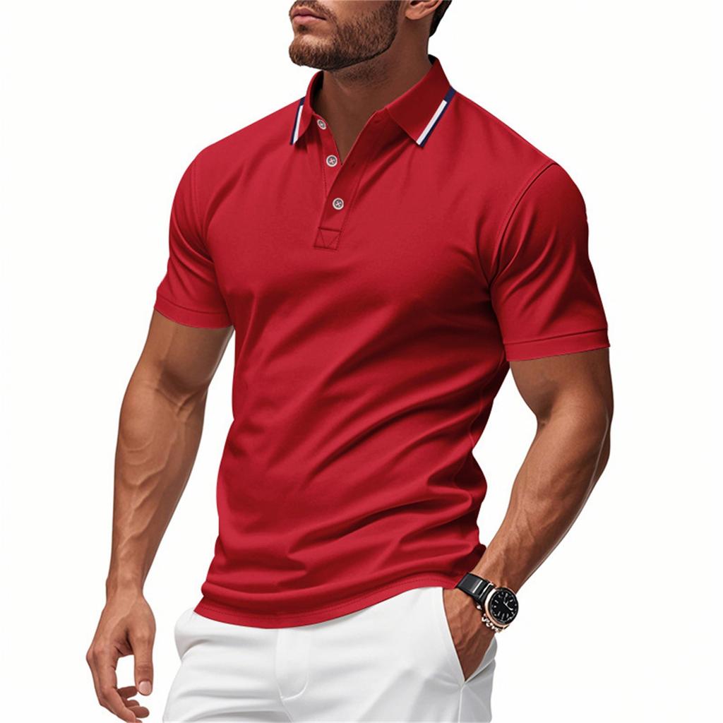 Summer Men's Solid-color Collared Short-sleeved Shirt Sporty Casual Shirt Top