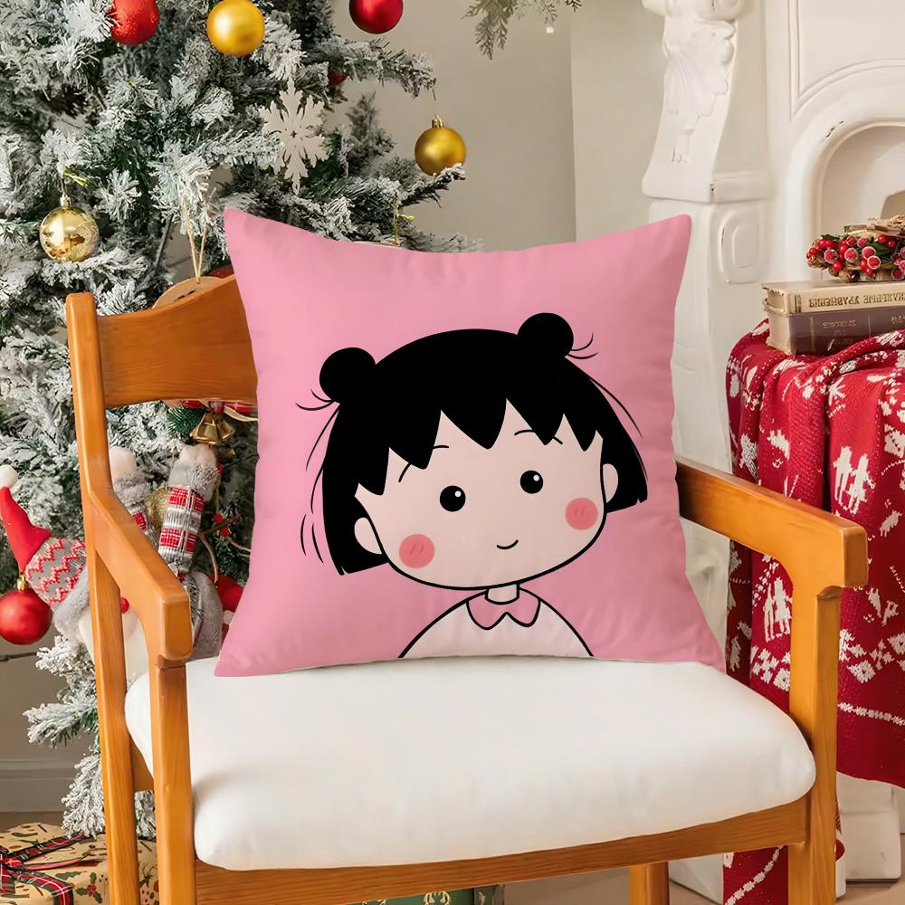 C-Chibi M-Maruko Chan Pillow Case Silky Elegant Comfort Sofa Bed Invisible Zipper 30cmx30cm
