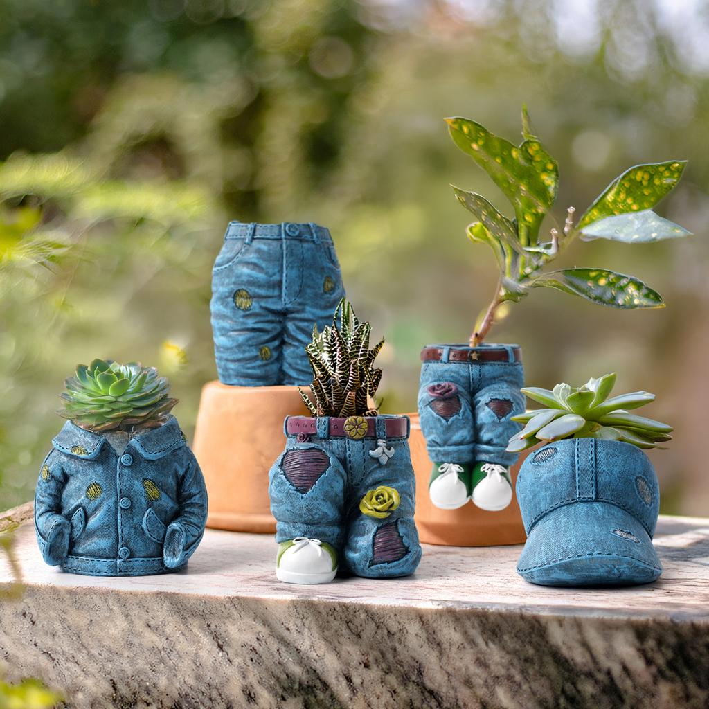 Jeans Pants Shape Resin Flower Pot Succulent Planter for Indoor Garden Yard Lawn Porch Patio Outdoor Decorative Flower Pot Statu