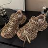 Women's Shoes Leopard Print Summer Dad Shoes Thick Sole Chunky Sneakers Girls Bling Full-diamond Lace-up Casual Shoes