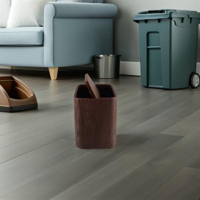 Lid Garbage Can Imitation Wood Grain Retro Trash Bin Aesthetic Waste Basket Living Room Bedroom Kitchen Bathroom