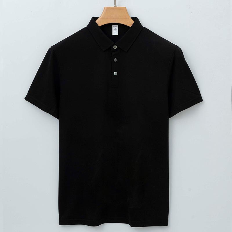 

Men s Mulberry Silk Short-sleeve Lapel T-shirt Summer Tencel Drape Wrinkle-free Minimalist Lightweight Breathable Summer Casual Business T-shirt 4XL чорний
