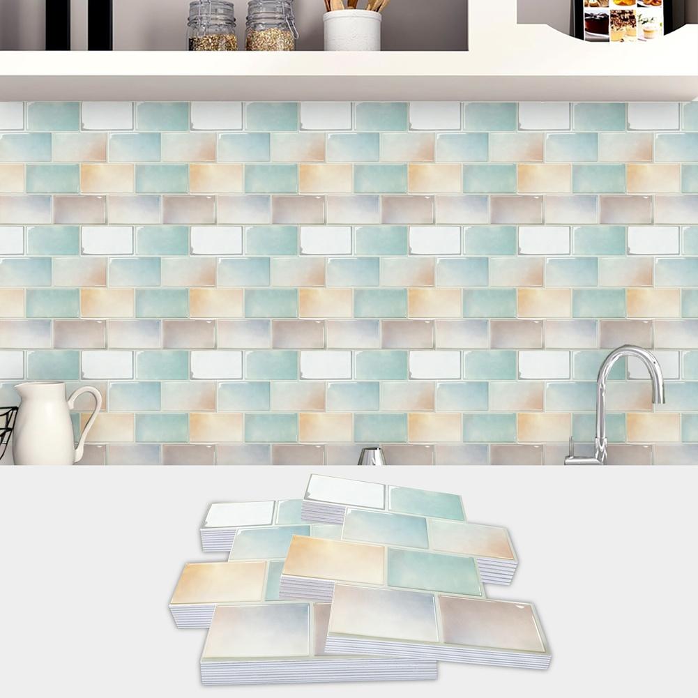 Beige Modern PVC On Wall Decals for Kitchen Walls Waterproof Minimalist Brick Pattern 28.5 28.5 26cm 10pcs Set