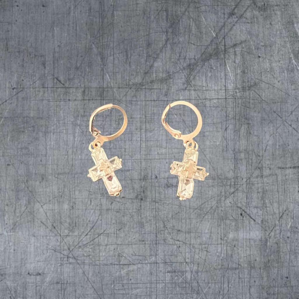 European & American Fashion Zircon Cross Earrings - Trendy Transparent Cross Hoops for Women